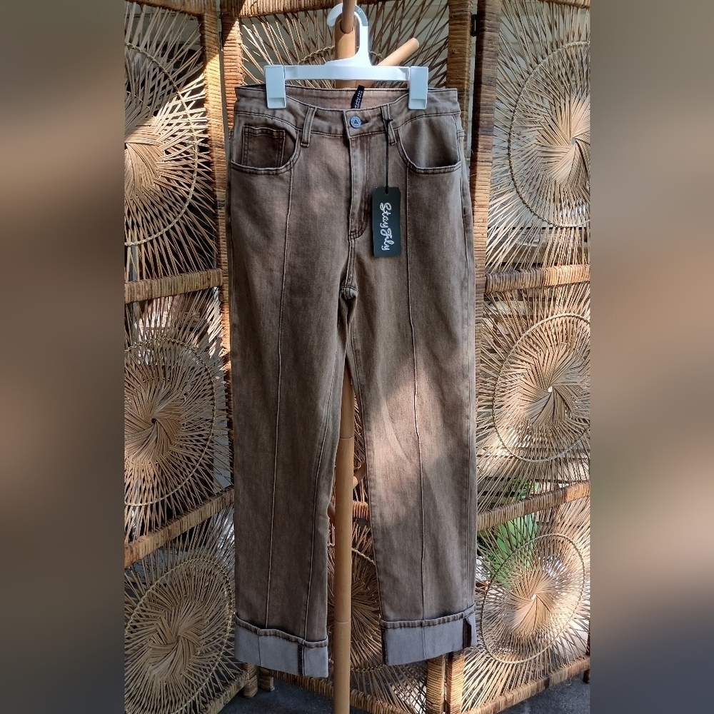 NWT Two Stay Fly Brown Straight-Leg Jeans_ Med - Picture 3 of 10